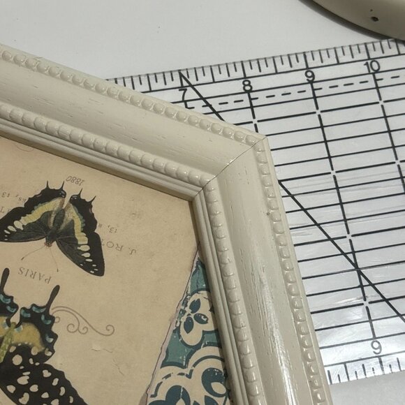 Vintage Butterfly Art Prints Wall Hangings White Wood Frame Hexagon Circle 7"-8" - Picture 9 of 11